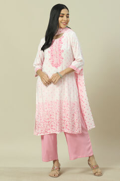 Pink LIVA Woven Straight Kurta Suit Set image number 7