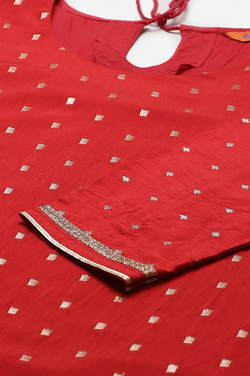 Red Poly Cotton Straight Suit Set image number 1