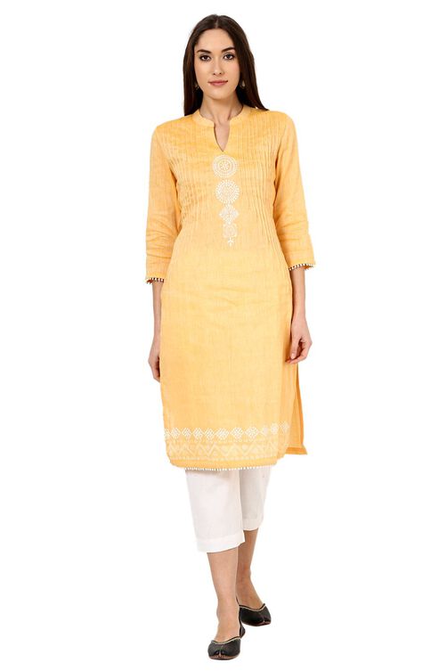 Ochre Straight Poly Cotton Kurta image number 0