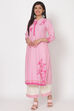 Pink Cotton Straight Kurta image number 2