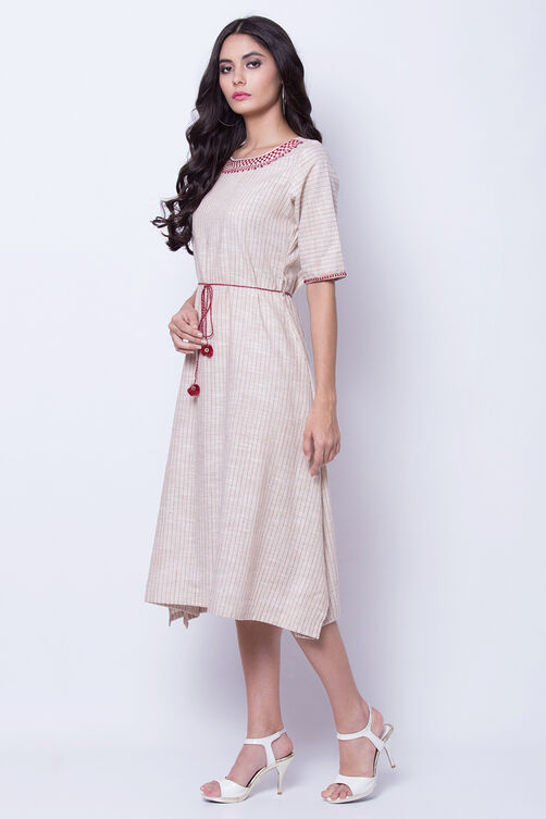 Beige Poly Cotton Asymmetric Dress image number 3