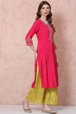 Fuschia Viscose Straight Kurta image number 3