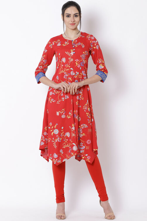 Red Viscose Straight Kurta image number 0