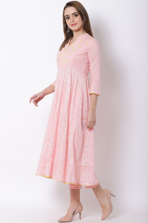 Peach Cotton Kalidar Kurta image number 2