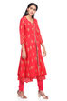 Red Front Open Cambric Cotton Kurta image number 2
