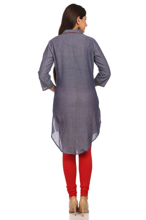 Grey Straight Cotton Kurti image number 2