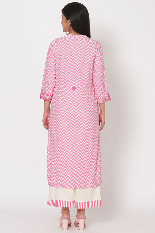 Pink Cotton Straight Kurta image number 5