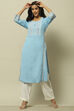 Blue Schiffli Detail Straight Kurta image number 0