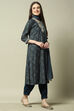 Blue Bandhani Print Straight Kurta & Salwar Suit Set image number 6