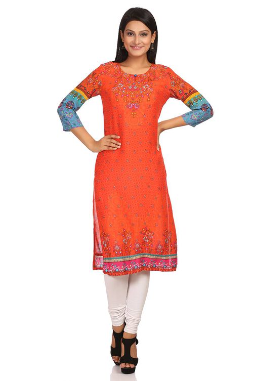 Orange Straight Modal Kurta image number 0