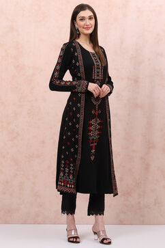 Black Acrylic Straight Kurta image number 3