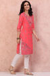 Pink Art Silk Floral Kurta image number 3