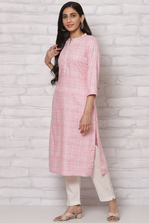 Pink LIVA Straight Kurta image number 2