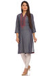 Grey Straight Cotton Kurta image number 2