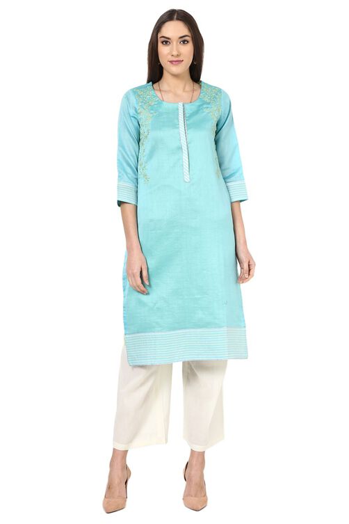 Light Blue Straight Poly Chanderi Kurta image number 0