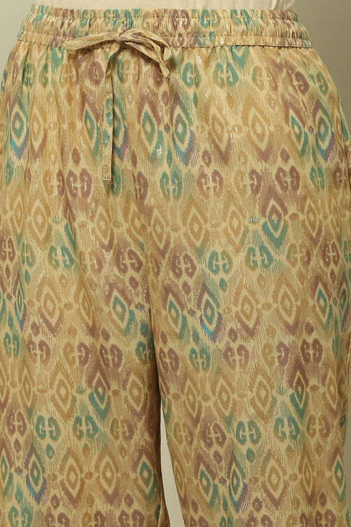 Beige Viscose Blend Printed Straight Co-ord Set image number 2