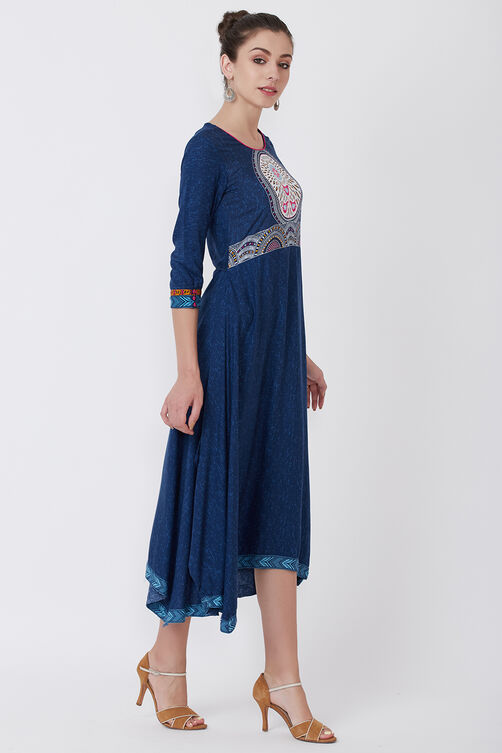 Indigo Viscose Rayon Asymmetric Dress image number 3
