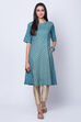 Turquoise Poly Cotton A Line Kurta image number 0