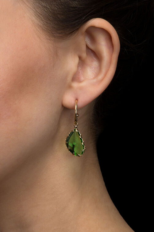 Green Stone Metal Brass Drop Earrings image number 0