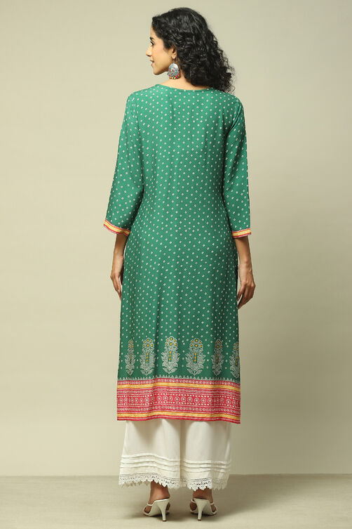 Green LIVA Straight Printed Kurta image number 3