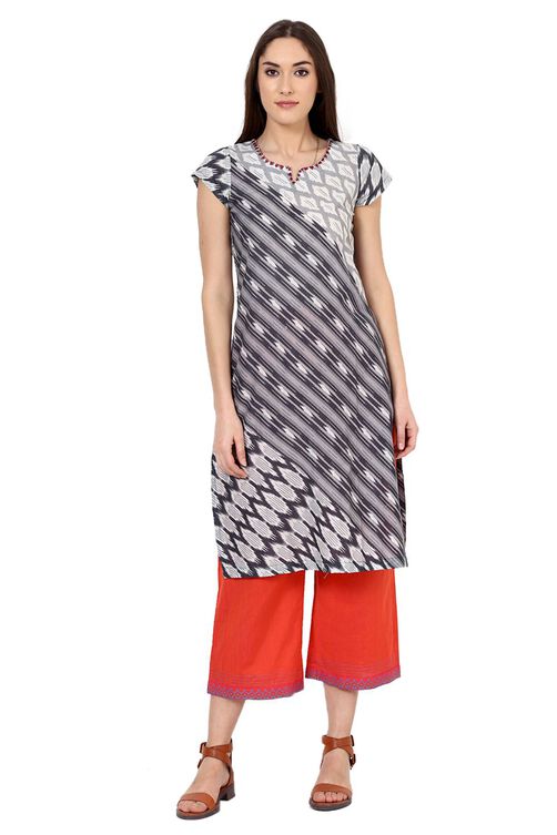 Grey Straight Cotton Kurta image number 0