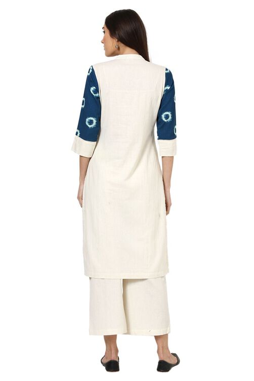 Off White Straight Cotton Kurta image number 5