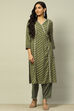 Olive Green Viscose Blend A-Line Printed Kurta Palazzo Suit Set image number 6