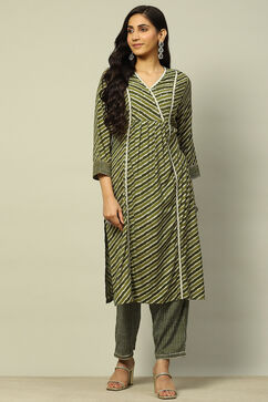 Olive Green Viscose Blend A-Line Printed Kurta Palazzo Suit Set image number 6