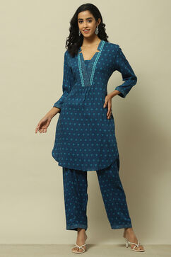 Blue Printed Straight Co-ord Set image number 0