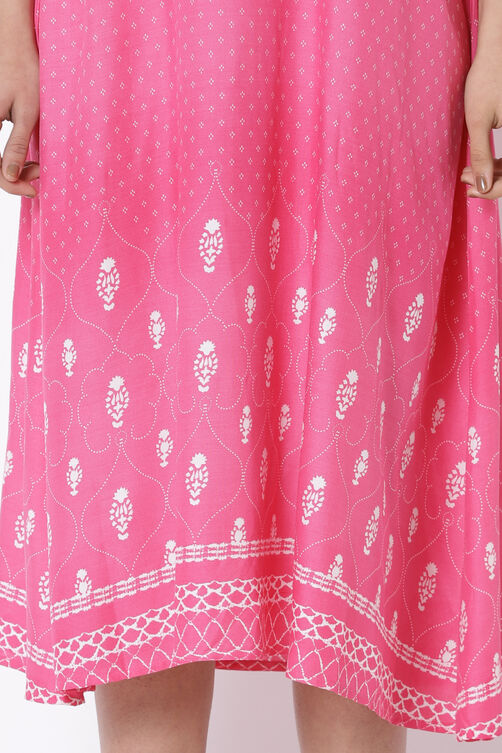 Pink Viscose A-Line Dress image number 1