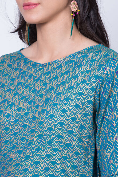 Turquoise Poly Cotton A Line Kurta image number 1