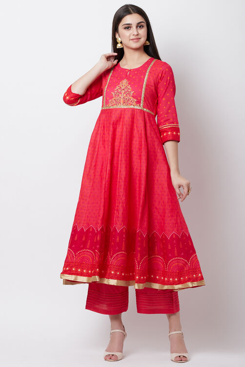 Pink Cotton Kalidar Kurta image number 0