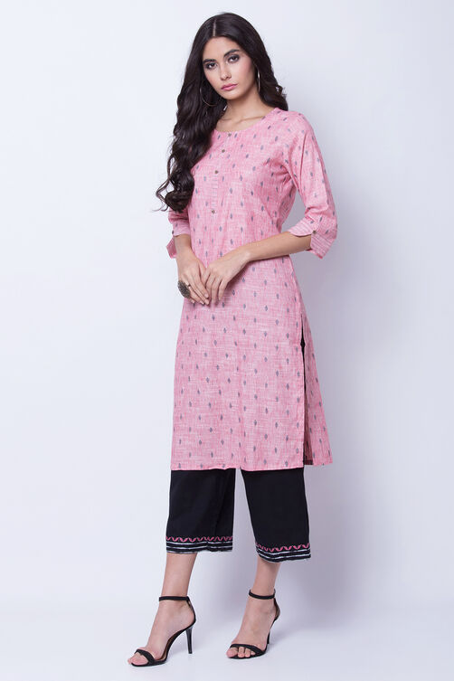 Peach Poly Cotton Straight Kurta image number 3