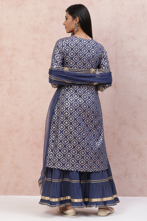 Blue Poly Cotton Straight Suit Set image number 6