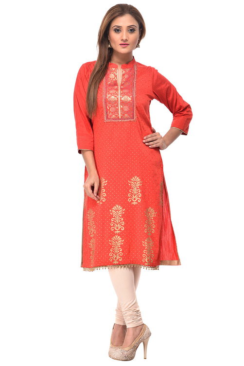 Coral Straight Cotton Kurta image number 0