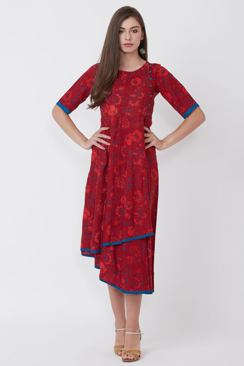 Red Viscose Rayon Kalidar Dress image number 3