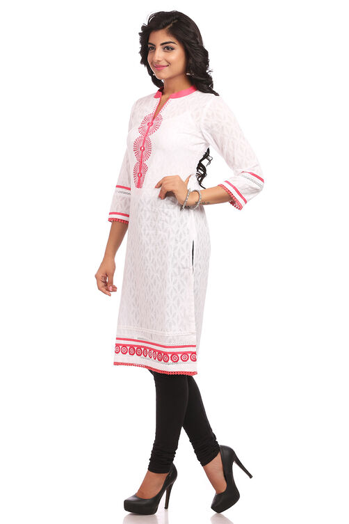 White Straight Cotton Kurta image number 3