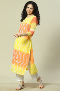 Yellow Cotton Blend Straight Kurta image number 5