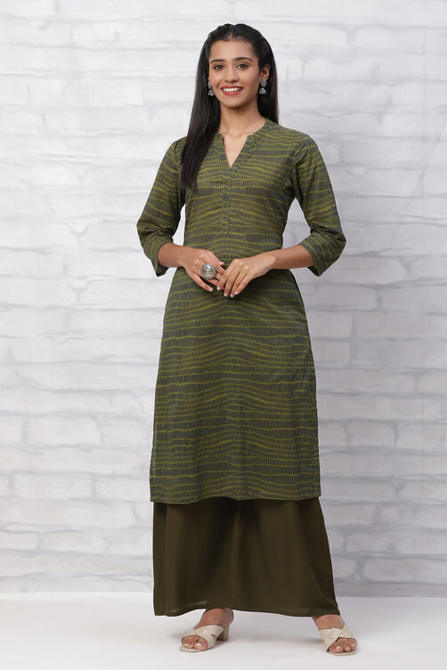 Olive Green Cambric Cotton Straight Kurta image number 0