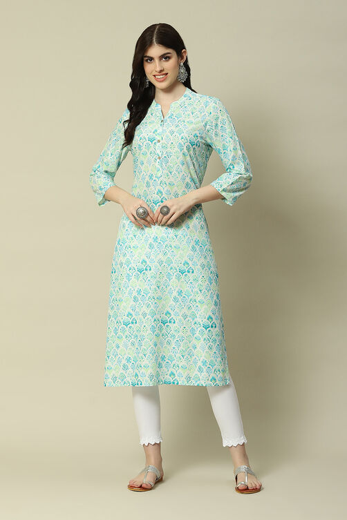 Yellow LIVA Straight Printed Kurta image number 5