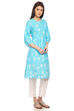 Blue Flared Cotton Kurta image number 2