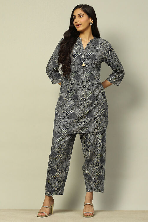 Blue Rayon Straight Printed Kurta Palazzo Suit Set image number 0