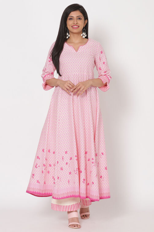 Pink Cotton Kalidar Kurta image number 0