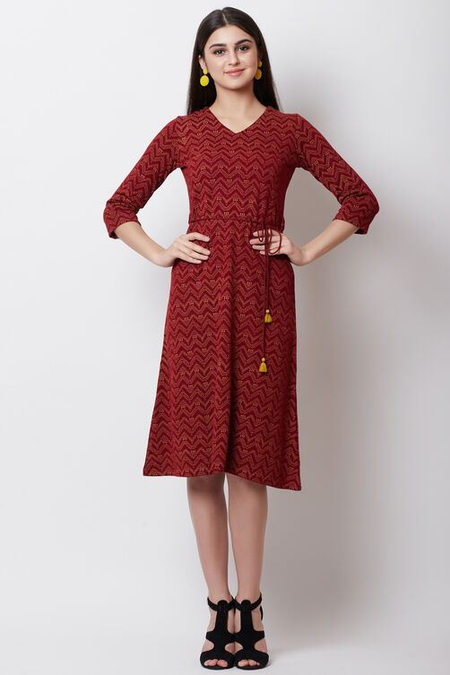 Maroon POLY COTTON      A Line Dress image number 0