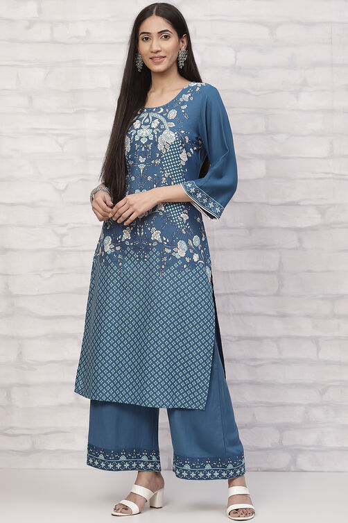 Indigo LIVA Straight Kurta image number 0