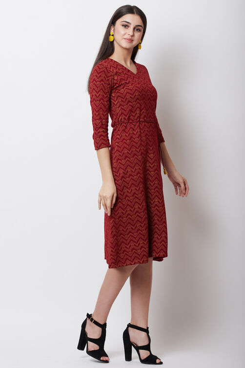 Maroon POLY COTTON      A Line Dress image number 3