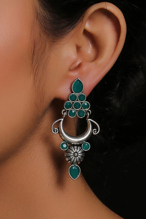 Green Metal Brass Earrings image number 0