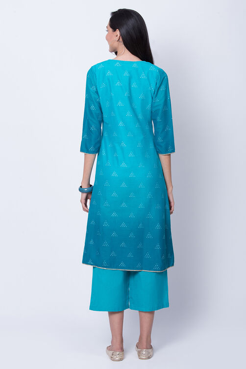 Turquoise Cotton And Flex Straight Dress image number 5