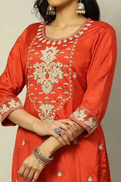 Red Viscose Shantoon Straight Kurta image number 1