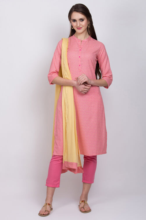 Pink Cotton Flex Straight Suit Set image number 2